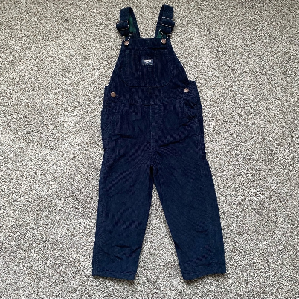 Oshkosh B’Gosh Boys Flannel Lined Corduroy Overalls Navy Size 5T